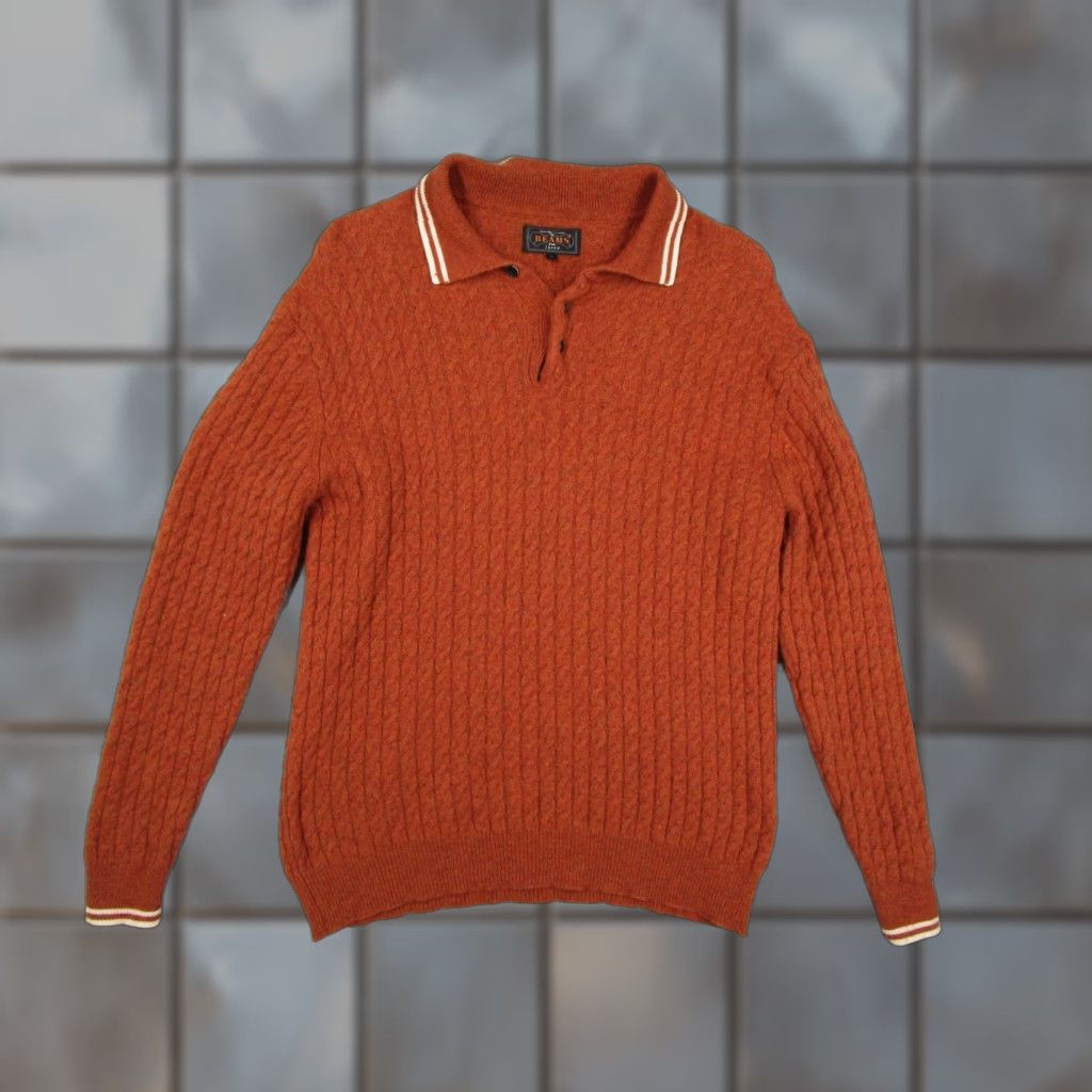 Vintage BEAMS Sweater Mens Medium Rust Orange Wool Knit Polo Collar Long Sleeve READ* Size US M / EU 48-50 / 2 - 1 Thumbnail