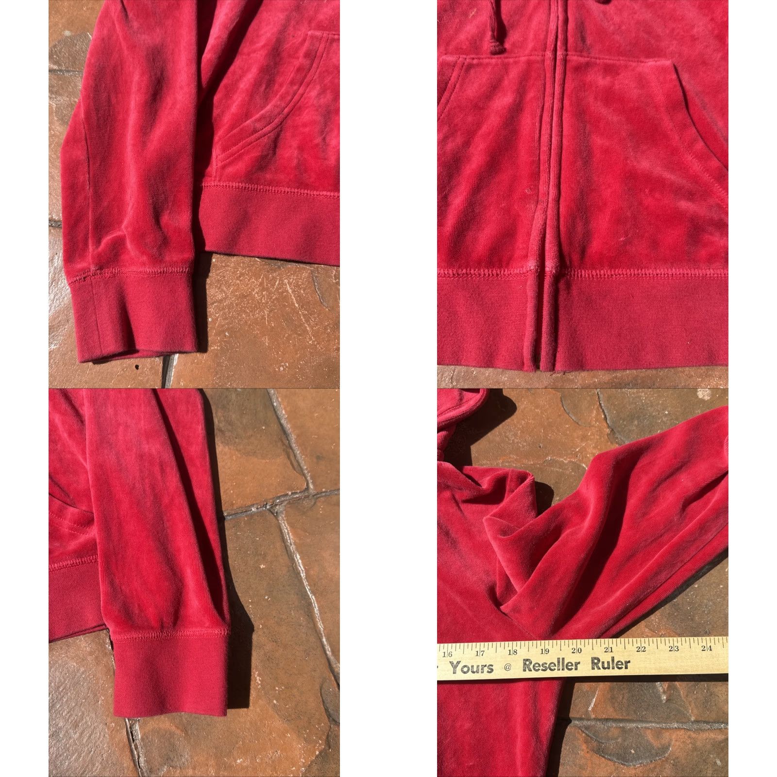 Juicy Couture VINTAGE Juicy Couture Hoodie Large Red Velour Zip Up Rhinestone Bling Full Zip Hooded Womens Casual Retro 2000s Size L / US 10 / IT 46 - 9 Thumbnail