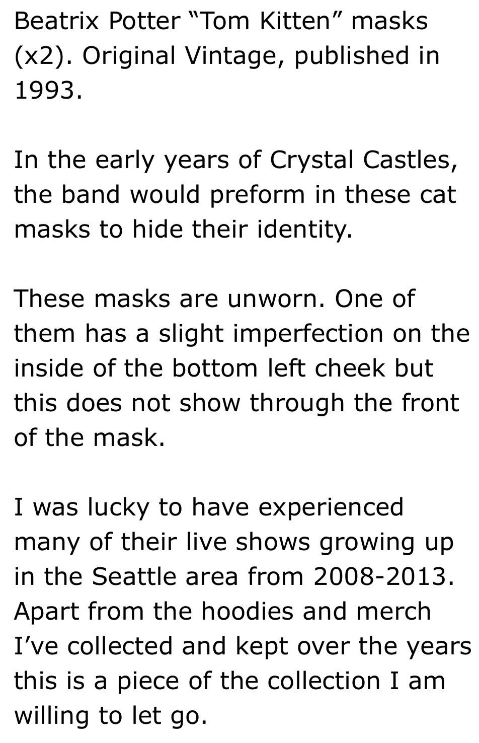 Band Tees Crystal Castles Cat Masks Size ONE SIZE - 18 Thumbnail