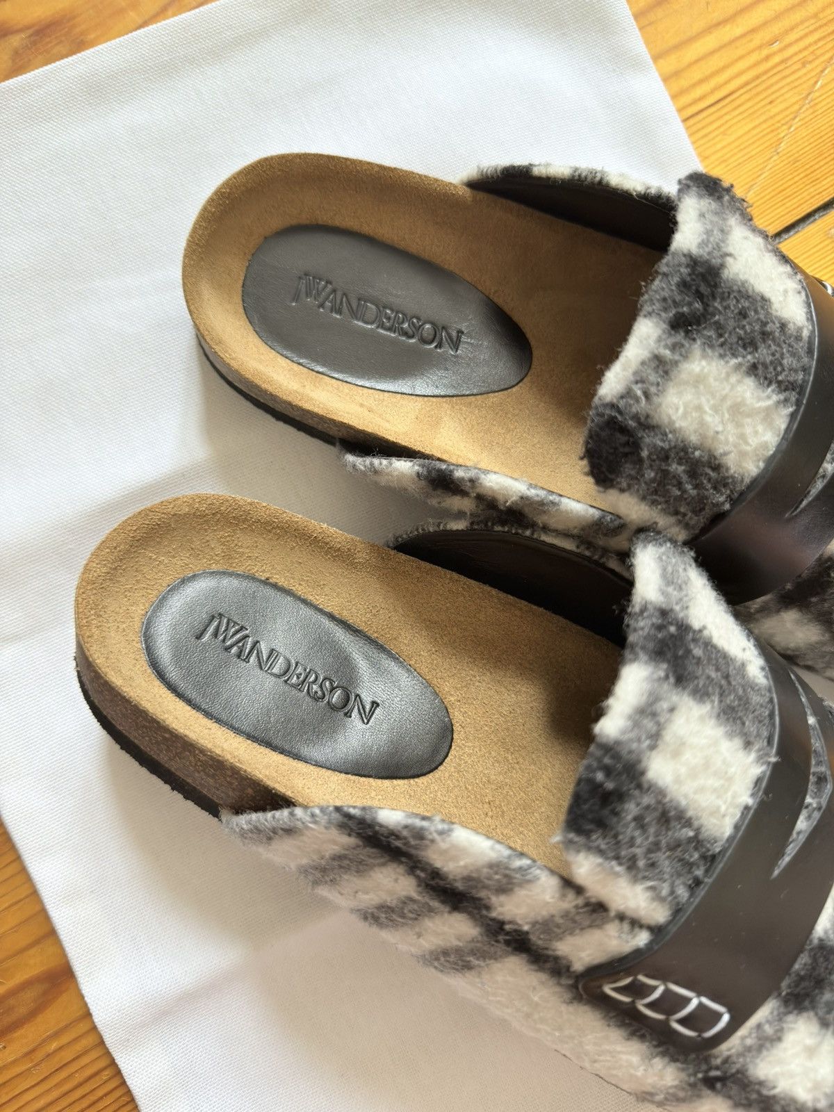 JW Anderson check leather mules in black & white Size 41 UK8