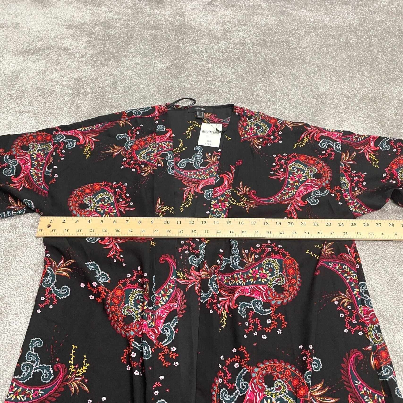 Forever 21 FOREVER 21 + Casual Jacket Womens 0X Black Multi Paisley Short Sleeve Kimono NWT Size 40" / US 18 - 7 Thumbnail