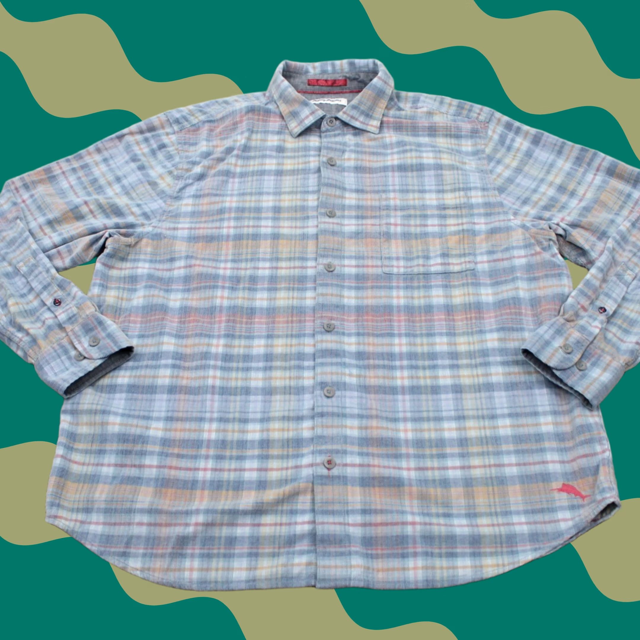 Tommy Bahama Tommy Bahama Shirt Mens XL Blue Madras Textured Cotton Long Sleeve Button Up Size US XL / EU 56 / 4 - 1 Thumbnail