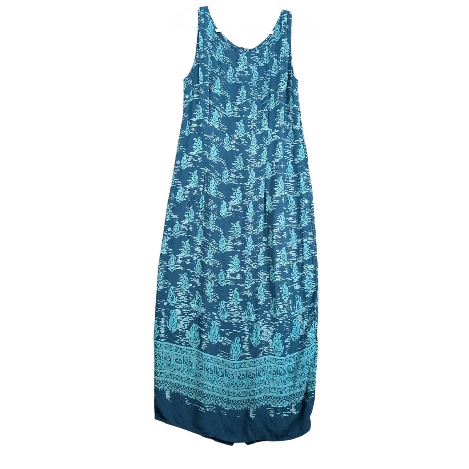 Vintage Kaliko Teal Print Chiffon Crepe Midi Dress, Beachy US 8 Size M / US 6-8 / IT 42-44 - 1 Thumbnail