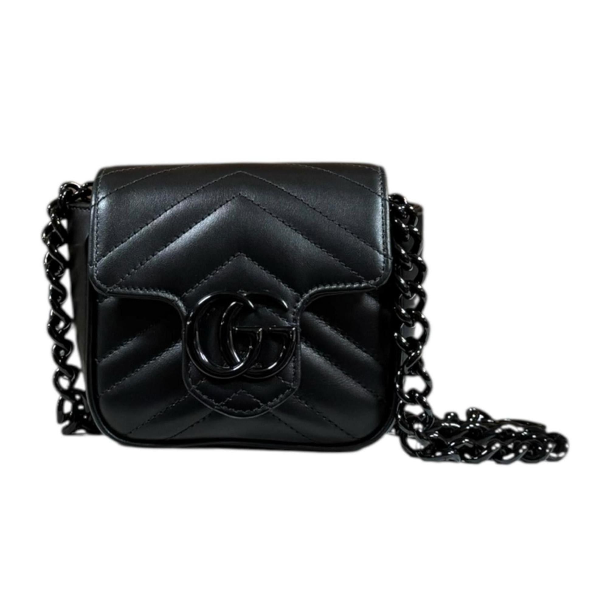 Gucci Gucci Mini Pochette GG Marmont Shoulder Bag, Leather 739599, Black, Women's, Pre-owned GUCCI Belt Bag Size ONE SIZE - 1 Thumbnail