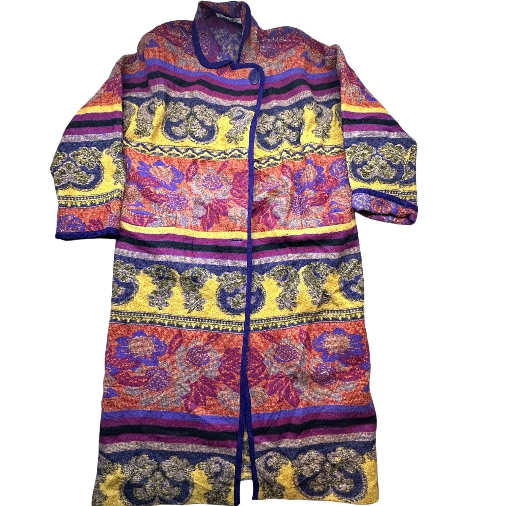 Vintage VINTAGE Gallery Wool Pea Coat Womens Medium Purple Floral Bohemian Psychedelic Long Sleeve Coat Mens Women Girls Size M / US 6-8 / IT 42-44 - 2 Thumbnail