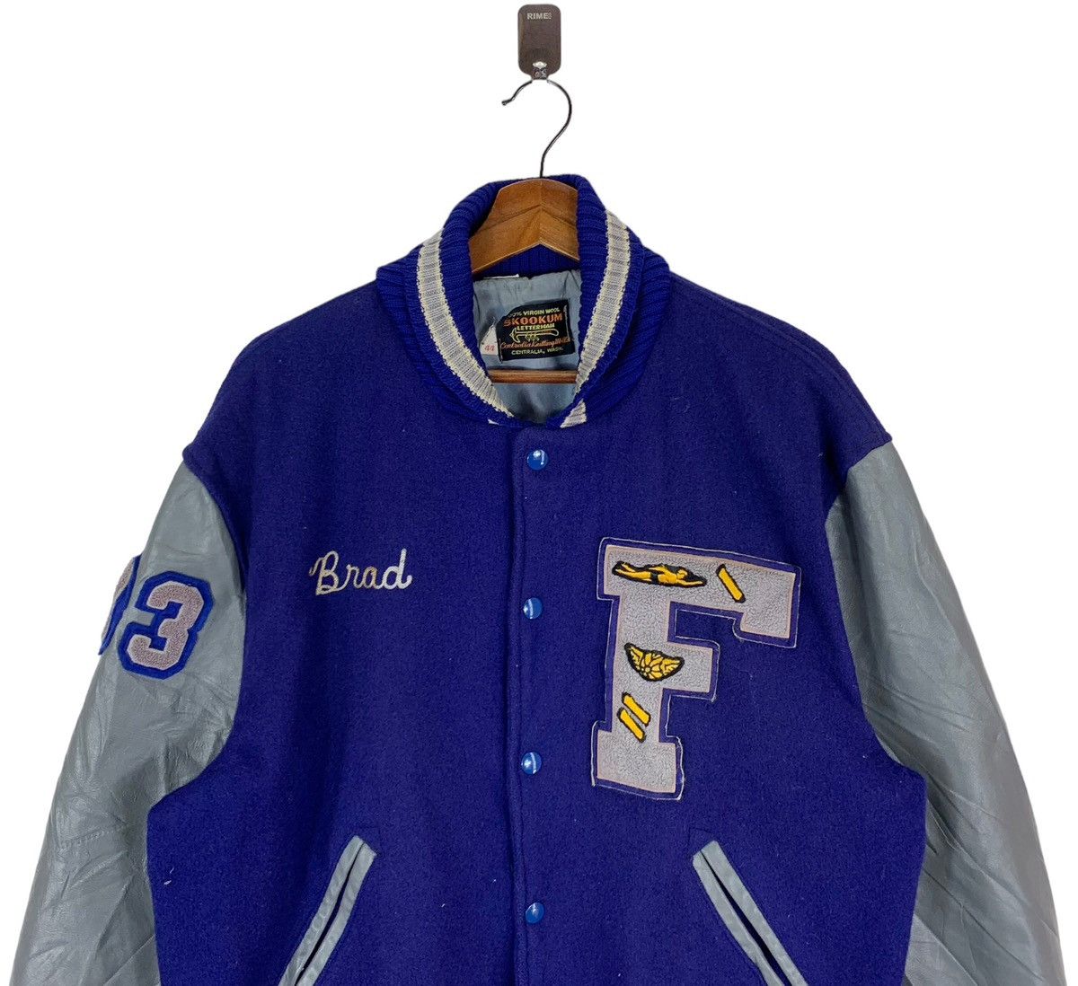 Delong VINTAGE SKOOKUM LETTERMAN JACKET LEATHER MENS 44 Size US L / EU 52-54 / 3 - 4 Thumbnail