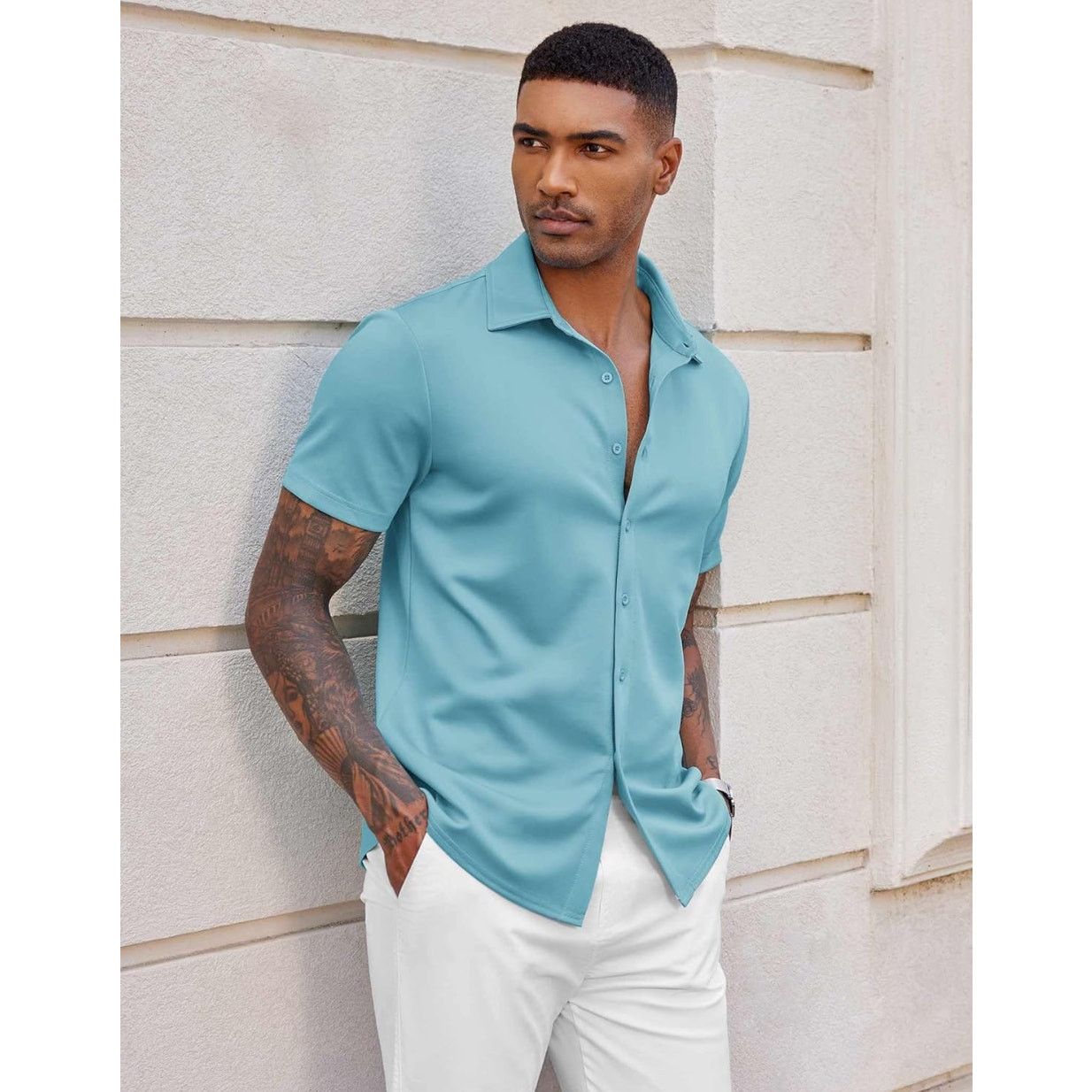 The Unbranded Brand Size Large Men's Wrinkle Free Button Down Shirts ShortSleeve Size US L / EU 52-54 / 3 - 2 Thumbnail