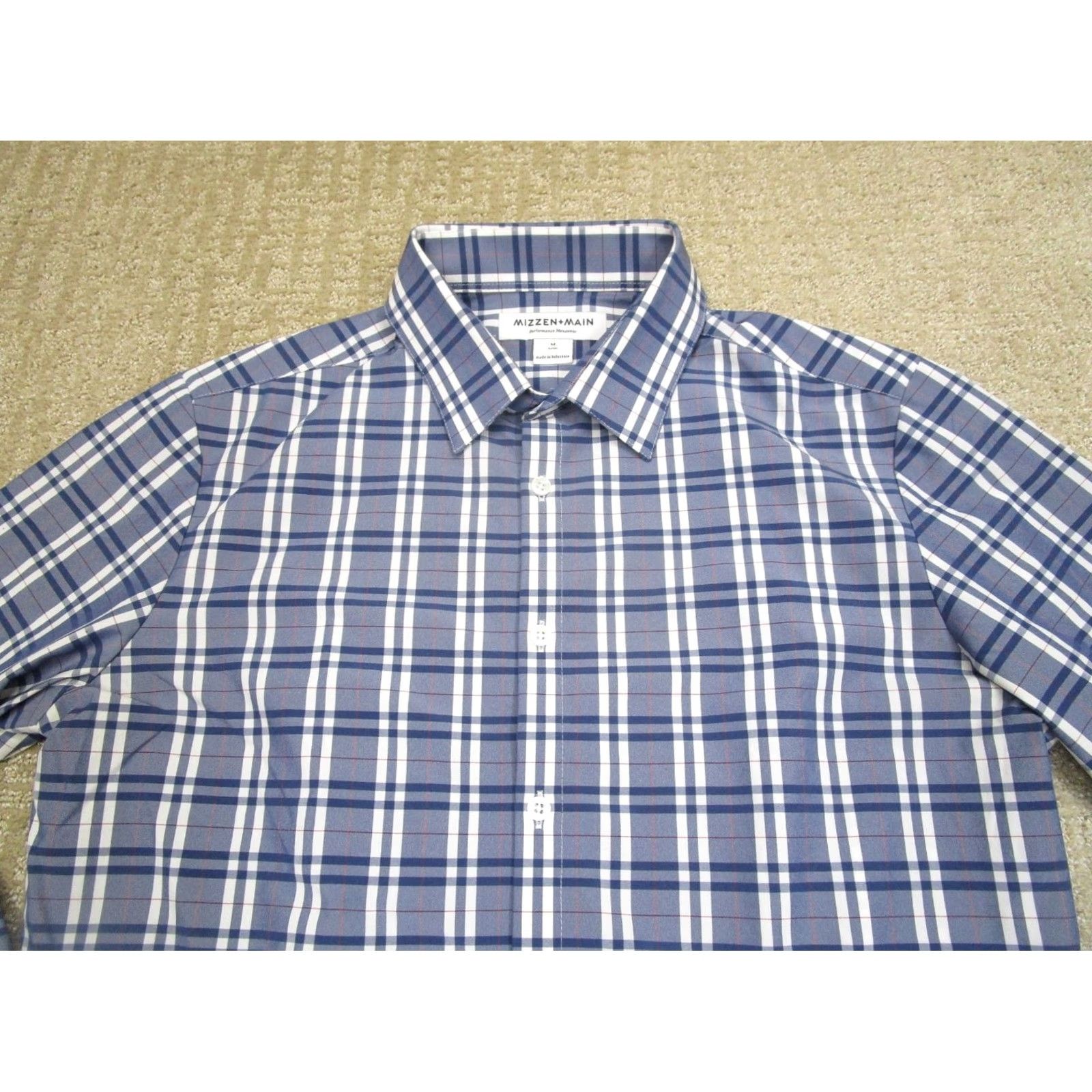 Mizzen+Main Mizzen+Main Shirt Men Medium Blue Plaid Performance Slim Long Sleeve Button-Up Casual Size US M / EU 48-50 / 2 - 2 Thumbnail