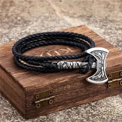 Jewelry Raven Battle Axe Multilayer Leather Bracelet Size ONE SIZE - 7 Thumbnail