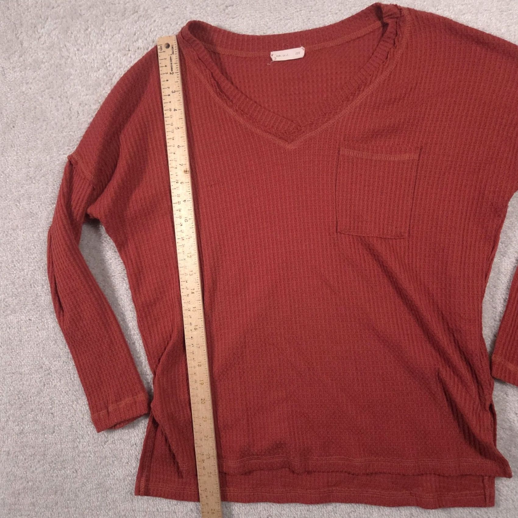 Vintage REB. in J. Shirt Womens S Red V-Neck Long Sleeve Waffle Knit Tunic Top Size S / US 4 / IT 40 - 7 Thumbnail