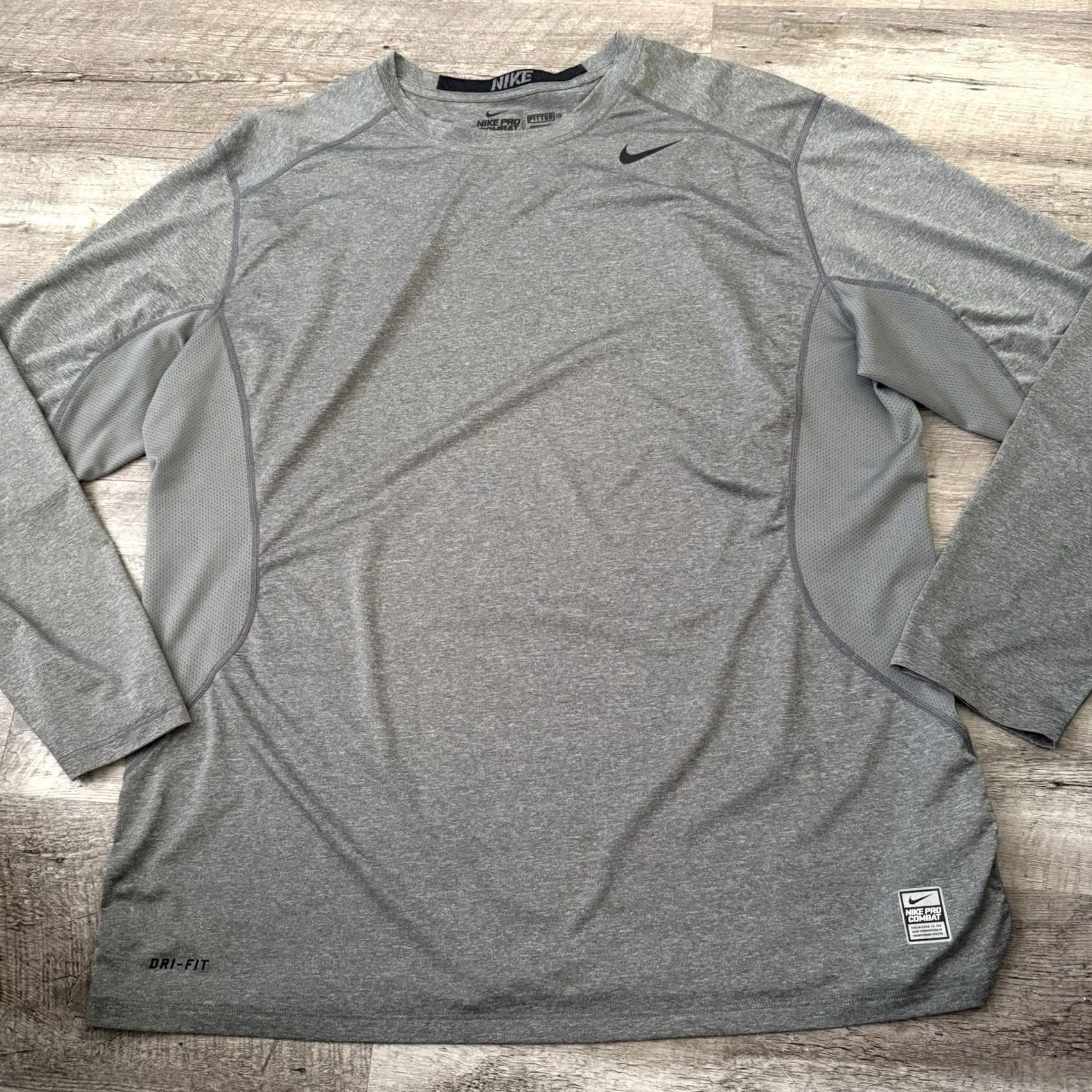 Nike Nike Pro Combat Dri-FIT T-Shirt Mens XXL Gray Long Sleeve Fitted Top 449788-022 Size US XXL / EU 58 / 5 - 3 Thumbnail