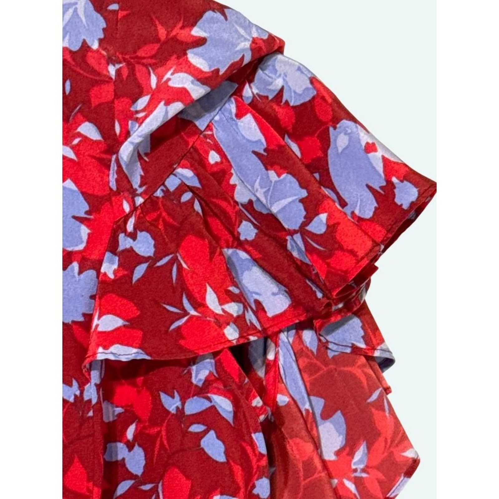 ALEXIS Alexis Danijela Silk Red Floral Button‑Front Blouse Small Size S / US 4 / IT 40 - 4 Thumbnail