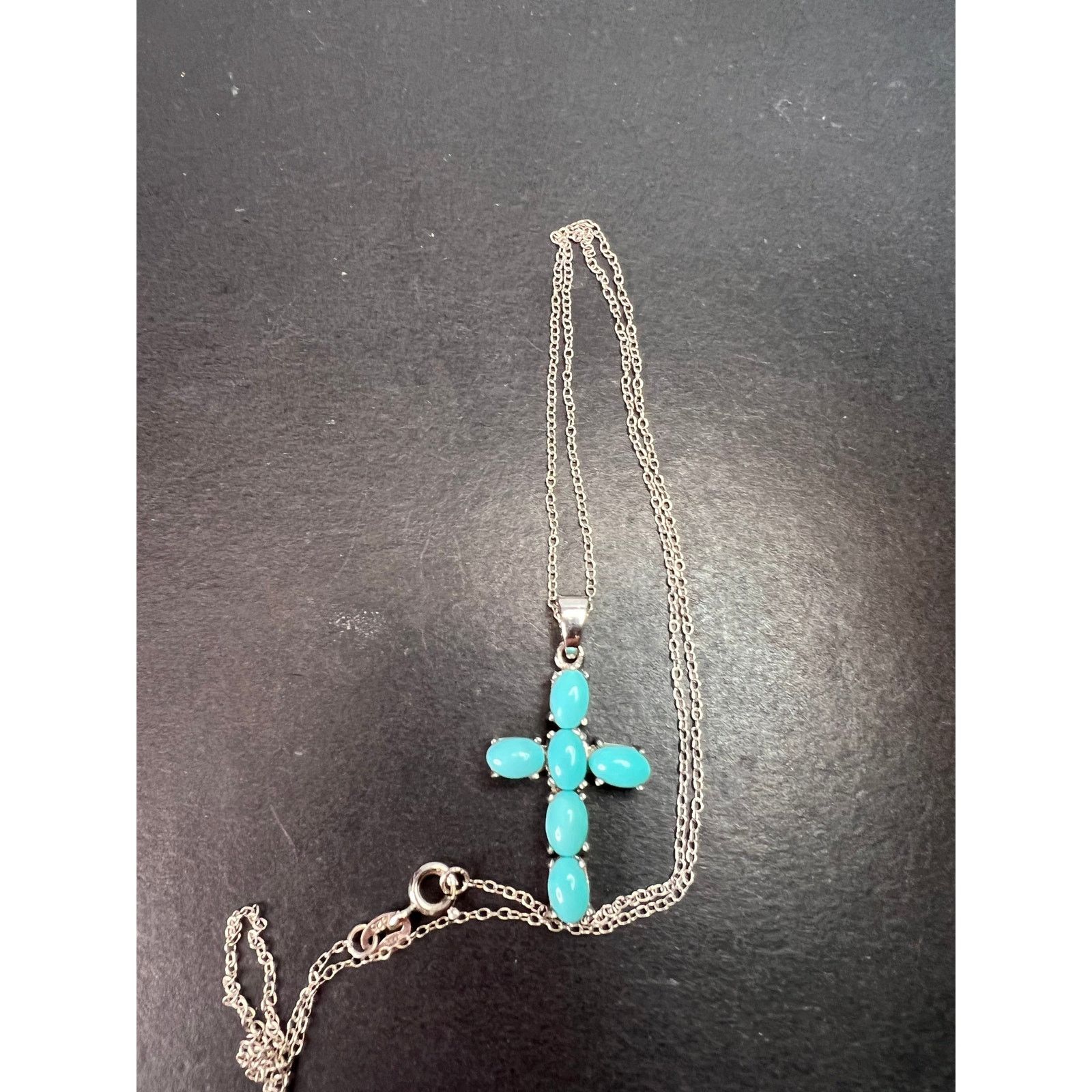 Other Turquoise cross pendant and chain in rhodium over sterling Size ONE SIZE - 2 Thumbnail