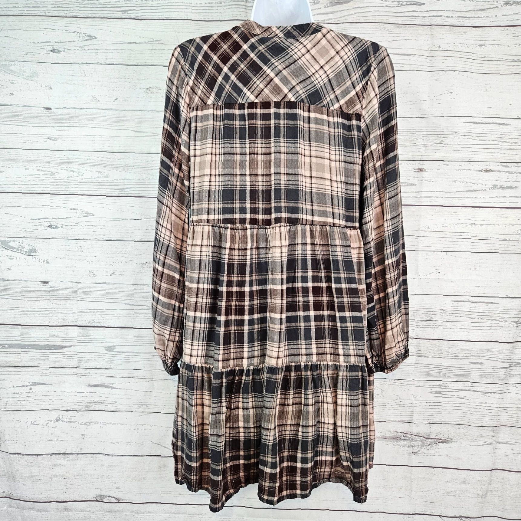 Vintage Knox Rose Womens Shirt Dress Sz M Pink Gray Plaid Long Sleeve Button Up Rayon Size M / US 6-8 / IT 42-44 - 3 Thumbnail
