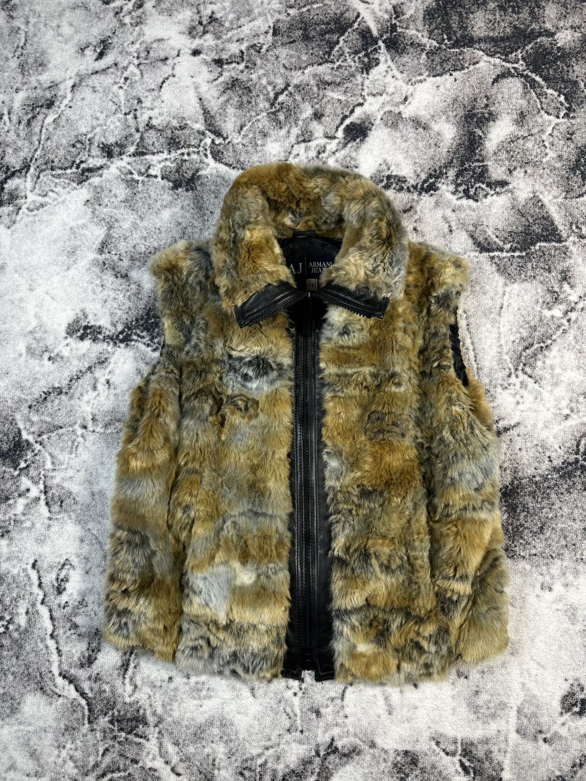 Armani Armani Jeans Faux Fur Vest – Brown Multi – Zip Up – AJ Logo Size M / US 6-8 / IT 42-44 - 1 Thumbnail