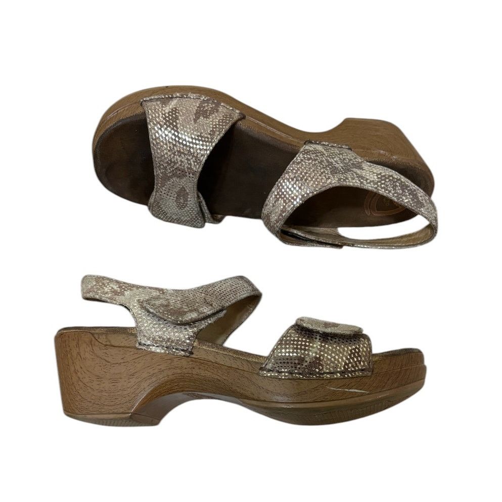 Dansko Dansko Sandals Women 37 US 6 Brown Sonnet Gold Snake Chunky Size US 6 / IT 36 - 4 Thumbnail