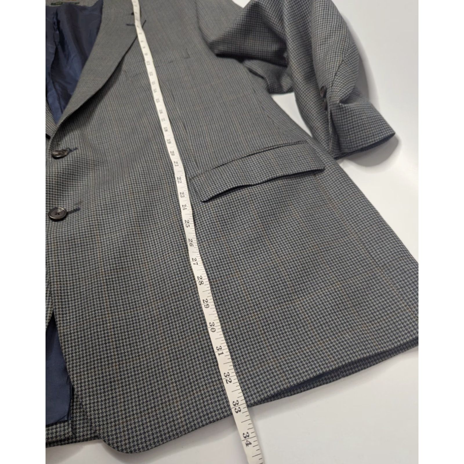 Ralph Lauren Lauren Ralph Lauren Mens Blazer Jacket Coat Houndstooth Wool Silk 54R Gray Notch Single-Breasted Two-Button Front Regular Slim? Size 54R - 5 Thumbnail