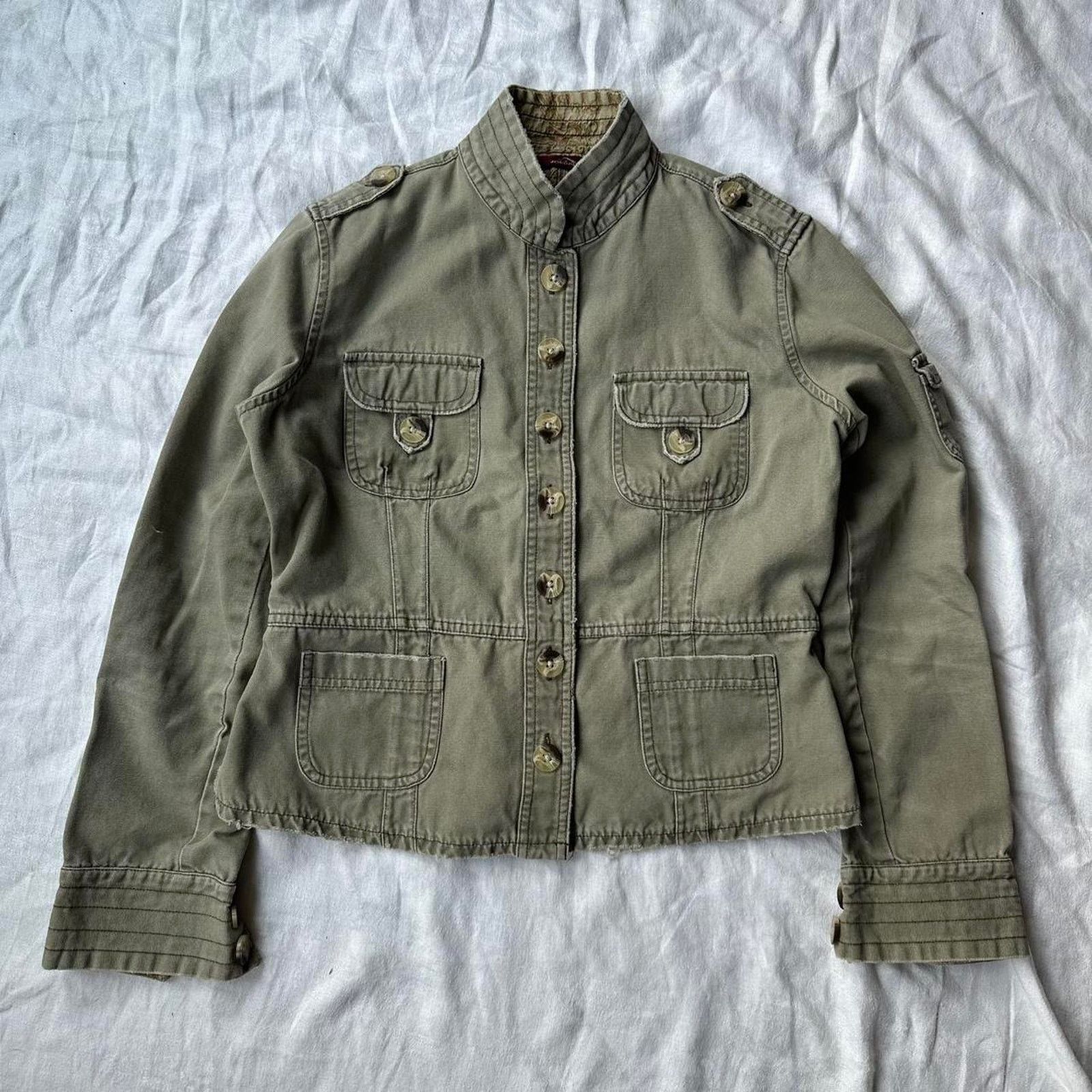 Jordache × Vintage Vintage Jordache Khaki Cotton Euro Cropped Utility Jacket Size XXS / US 00 / IT 34 - 1 Thumbnail