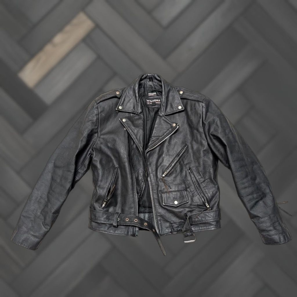 Vintage VINTAGE Wilsons motorcycle jacket M black leather 40 Open Road 1990s Mens Size US M / EU 48-50 / 2 - 1 Thumbnail