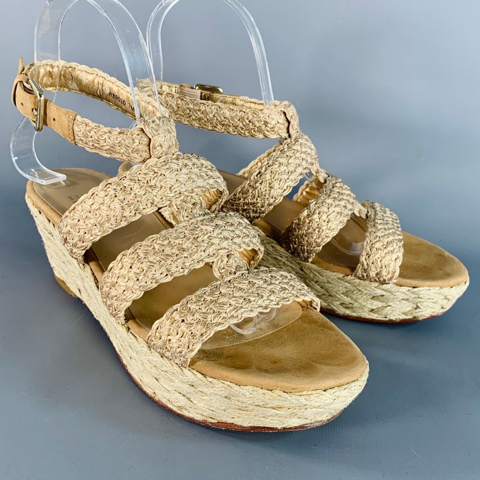 Stuart Weitzman STUART WEITZMAN 7 Beige Natural Metallic Espadrille Sandals Size US 7 / IT 37 - 1 Thumbnail