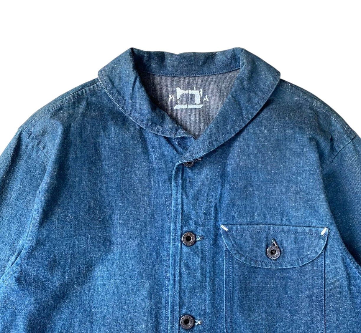Vintage Vintage 40s-60s Shawl Collar French Blue Chore Denim Jacket Size US L / EU 52-54 / 3 - 8 Thumbnail
