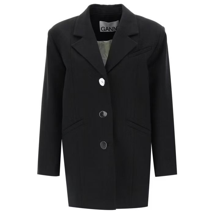 image of Ganni O1S22I1N0524 Oversized Breasted Blazer In Black, Women's (Size XS)