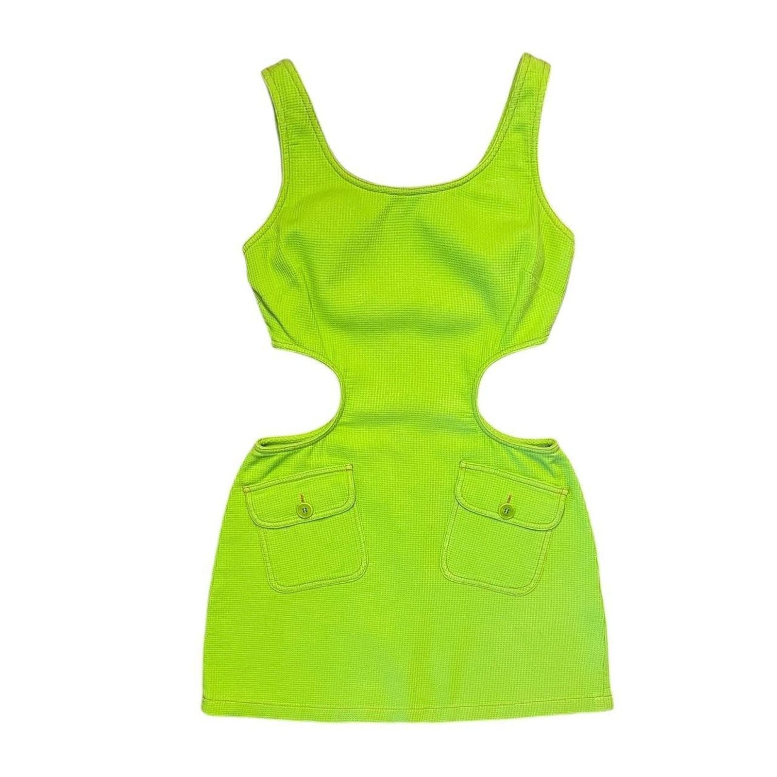 image of VTG 90's Moschino Lime Green Retro-Inspired Cutout Mini Dress, Women's (Size Medium)