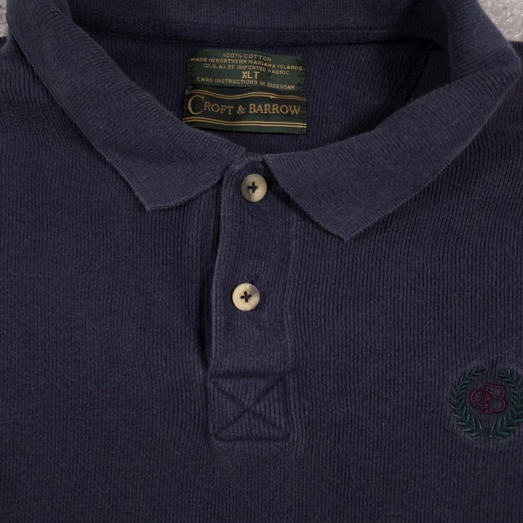 Croft & Barrow VINTAGE Croft & Barrow Polo Shirt Mens XLT Tall Long Sleeve Navy Crest 100% Cotton CB Embroidered Crest Mens XLT Size US XL / EU 56 / 4 - 4 Thumbnail
