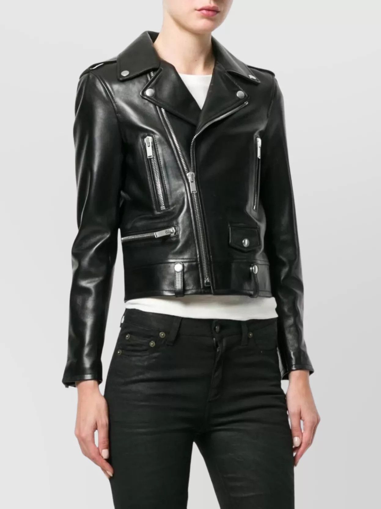Saint Laurent Paris o1bcso1str1124 Motorcycle Jacket in Black Size XXS / US 00 / IT 34 - 2 Thumbnail