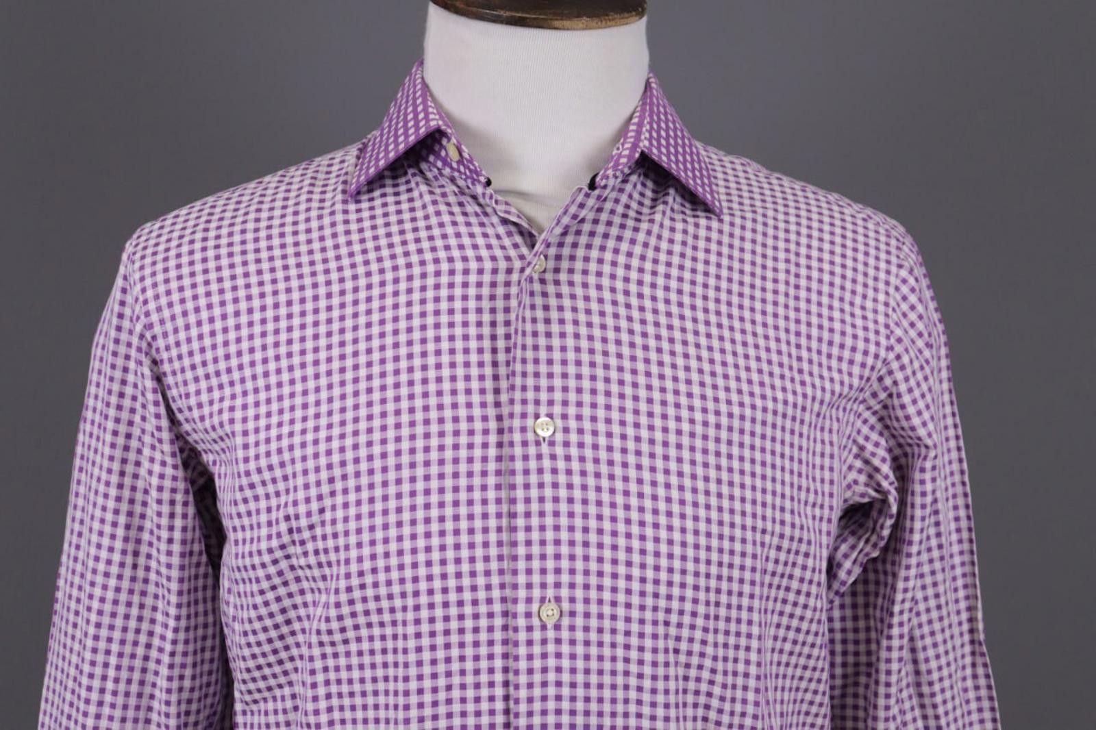 Etro Etro Milano Slim Fit Purple Check Button Down Shirt Size 40 Size US M / EU 48-50 / 2 - 2 Thumbnail