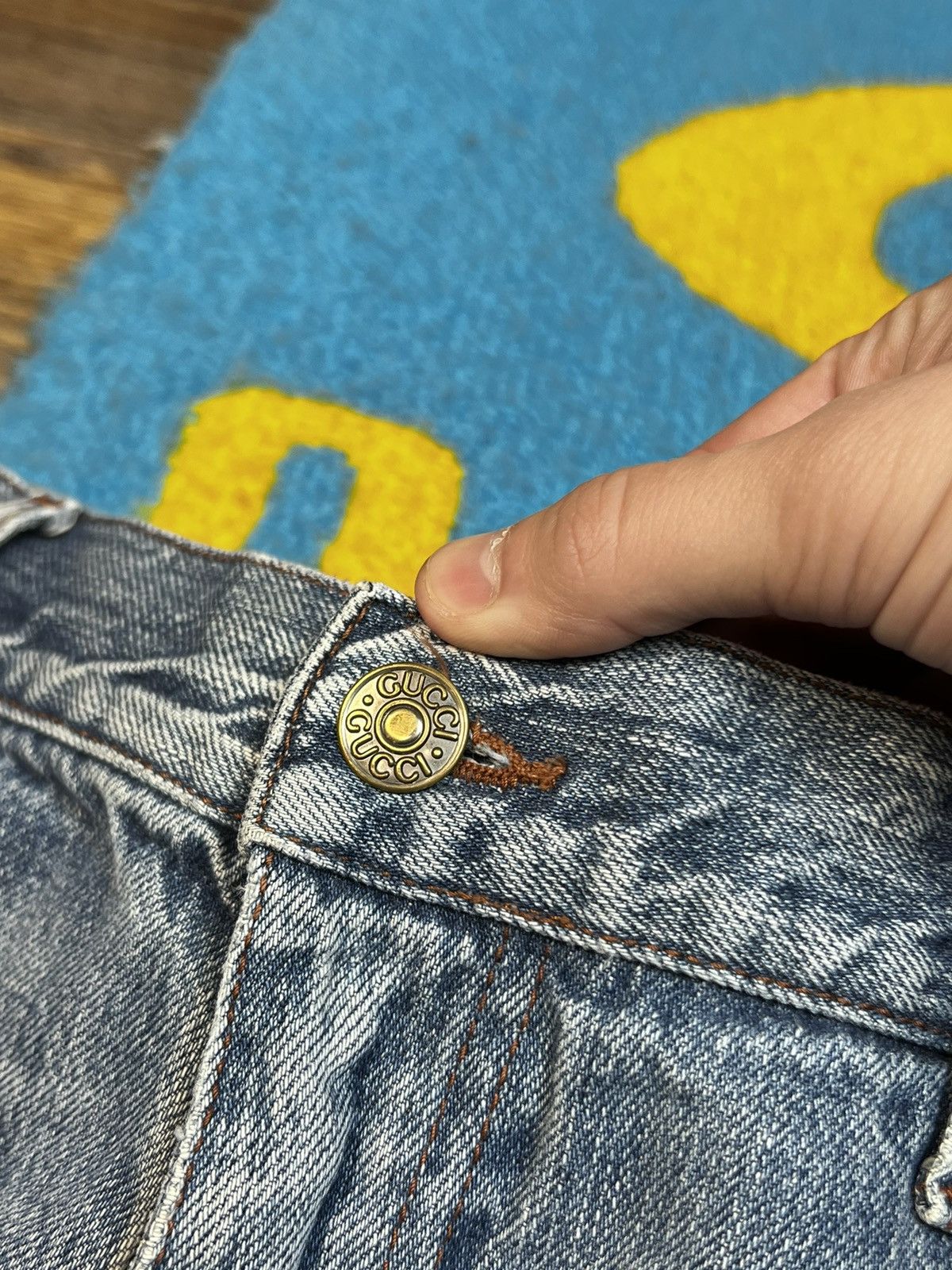 Gucci × Vintage Gucci Vintage Blue Washed Distressed Denim Pant Size US 34 / EU 50 - 12 Thumbnail
