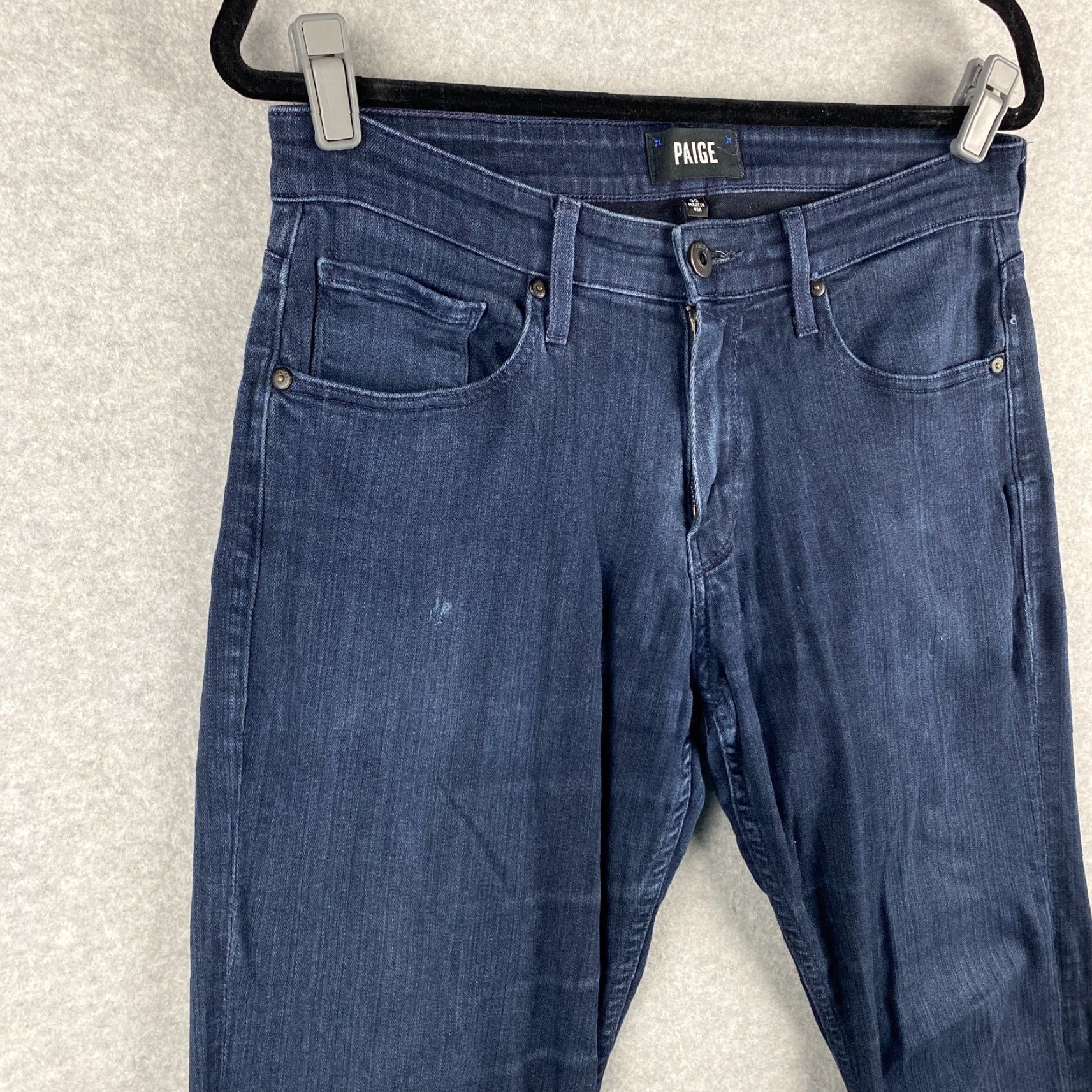 Paige Paige Federal Jeans Mens 30 Blue Straight Stretch Dark Wash Denim Distress Pant Size US 30 / EU 46 - 3 Thumbnail