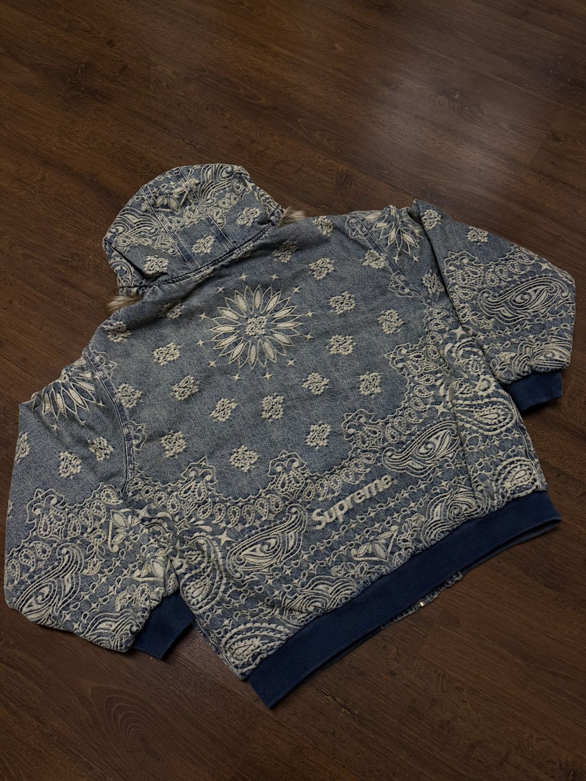 Supreme Supreme Bandana Jacquard Denim Hooded Work Jacket Blue XL Size US XXL / EU 58 / 5 - 4 Thumbnail