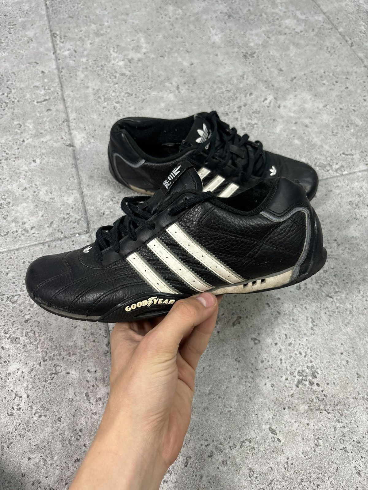 2000s Vintage Archive Racing Black Leather Adidas Good Year