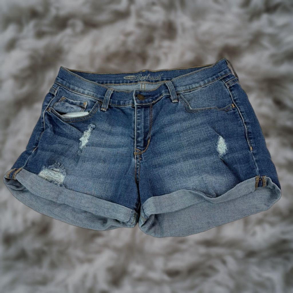 Old Navy Old Navy Boyfriend Shorts Womens 8 Blue Denim Distressed Rolled Cuff Casual Shorts Size 30" / US 8 / IT 44 - 1 Thumbnail