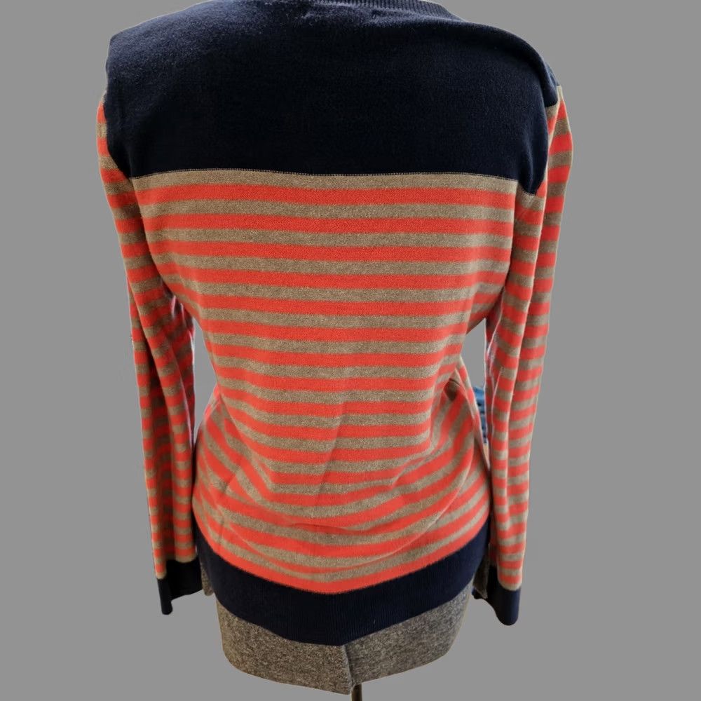 Gap VINTAGE Gap Large Stripe Fleece Cardigan Blue Orange Women L Blue Stripe Fleece Cardigan Women L GG Size L / US 10 / IT 46 - 1 Thumbnail