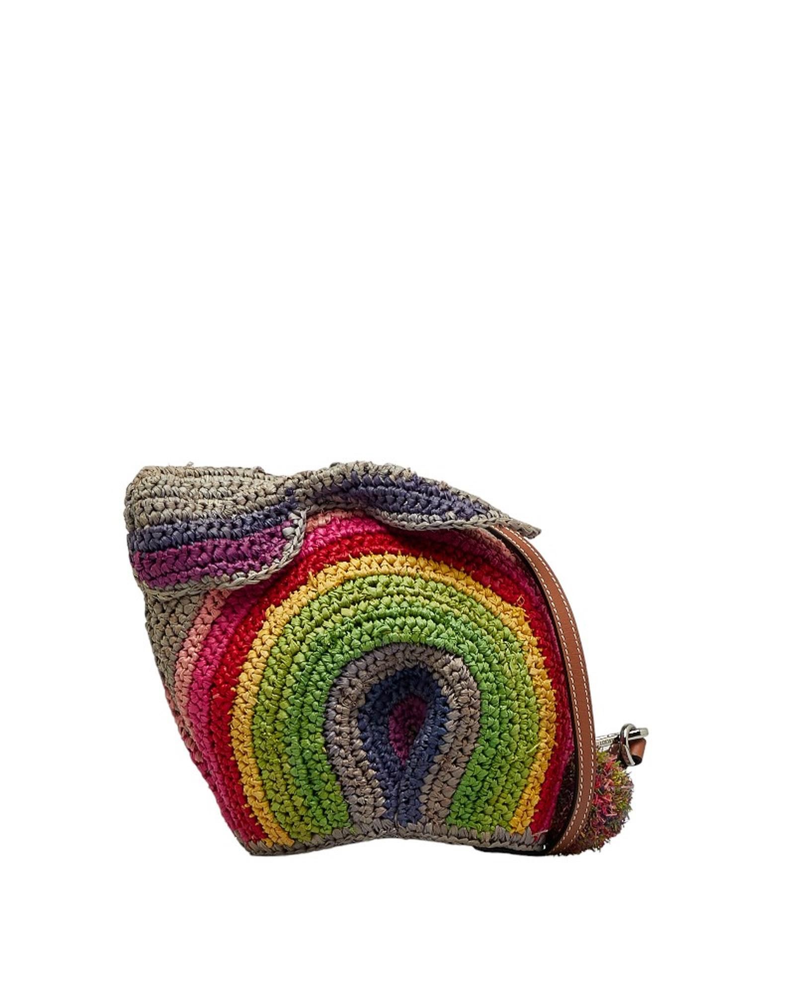 image of Loewe Rainbow Bunny Raffia Crossbody Bag in Green, Women's