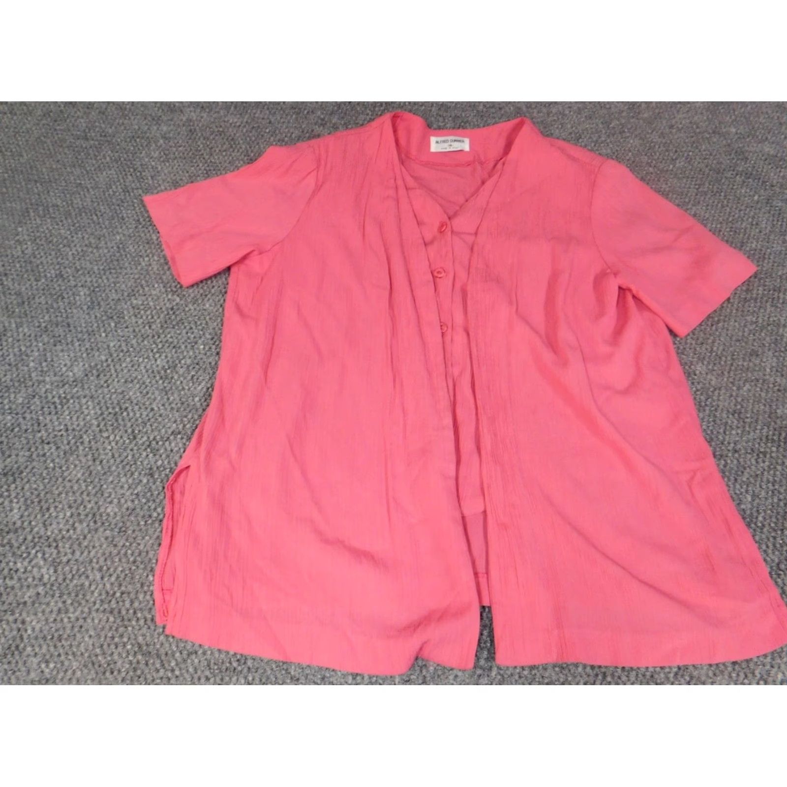 Vintage Alfred Dunner Womens Button-Up Shirt 14 Pink Lined Casual Long Sleeve Collared Polyester Down Regular Fits Womens 14 Pink Button-Up Lined Casual Shirt Size XL / US 12-14 / IT 48-50 - 2 Thumbnail