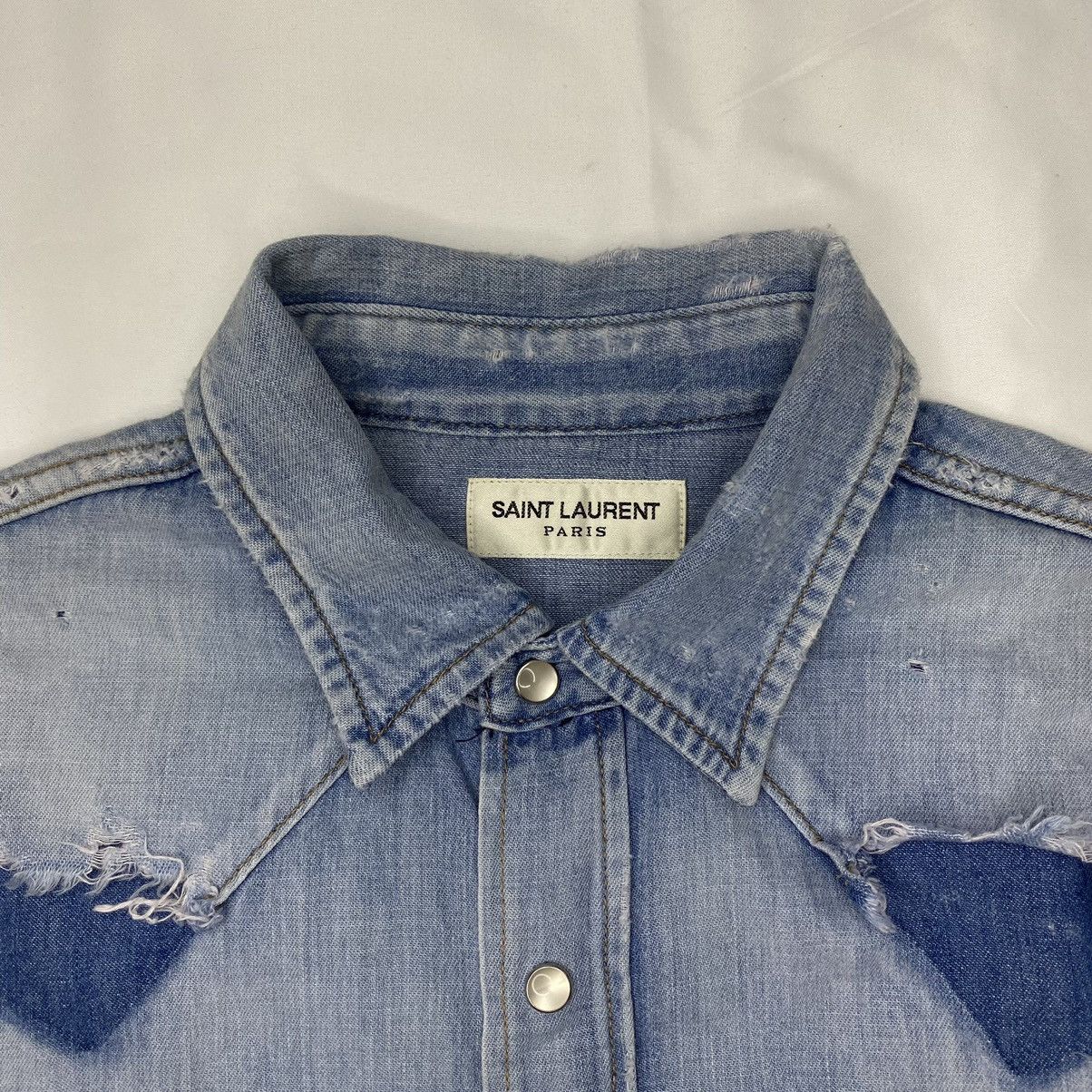 Saint Laurent Paris Saint Laurent Paris Distressed Denim Shirt Size US XS / EU 42 / 0 - 6 Thumbnail