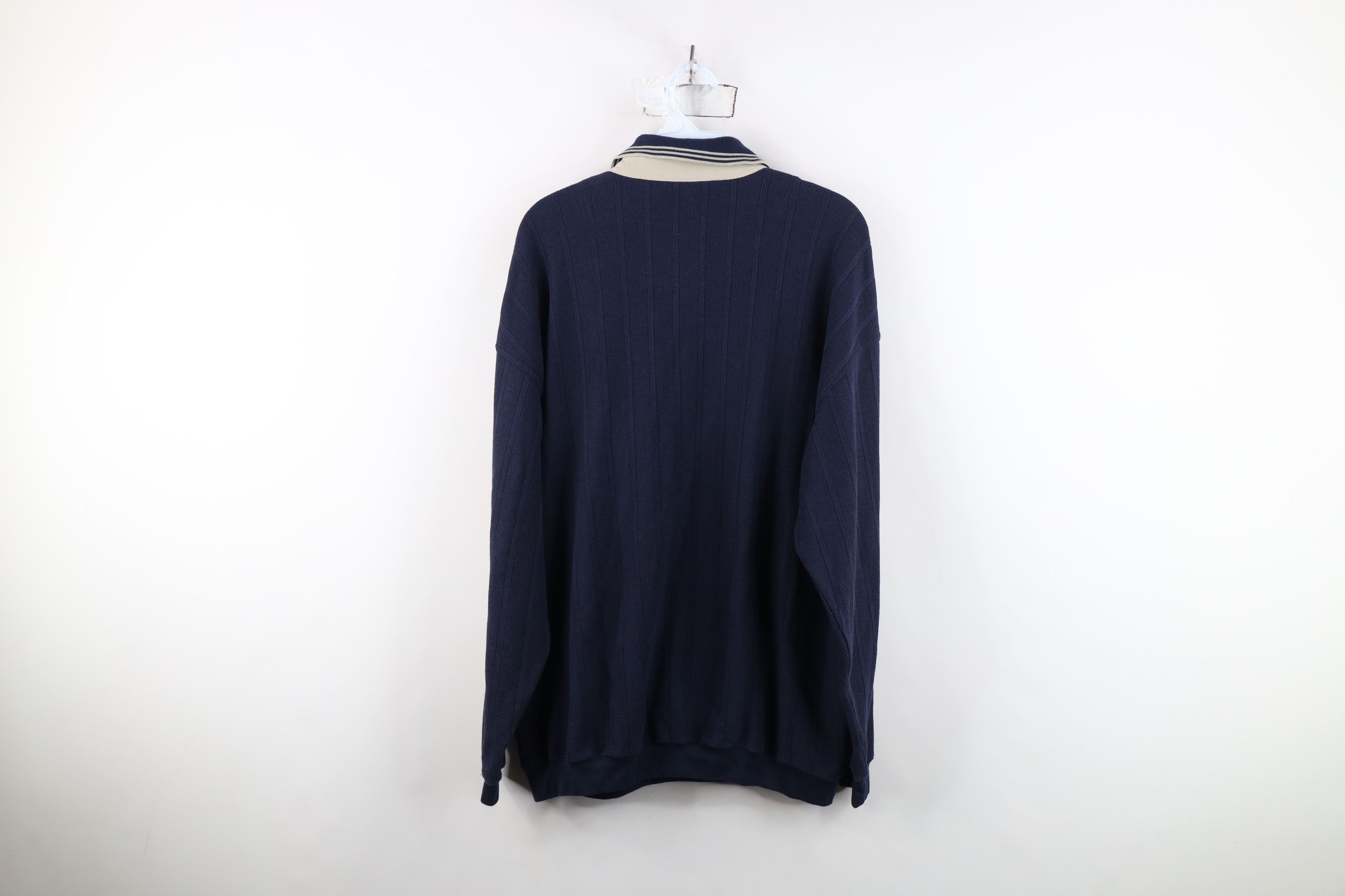 Vintage Vintage 90s Streetwear Waffle Knit Long Sleeve Polo Blue Size US L / EU 52-54 / 3 - 10 Thumbnail