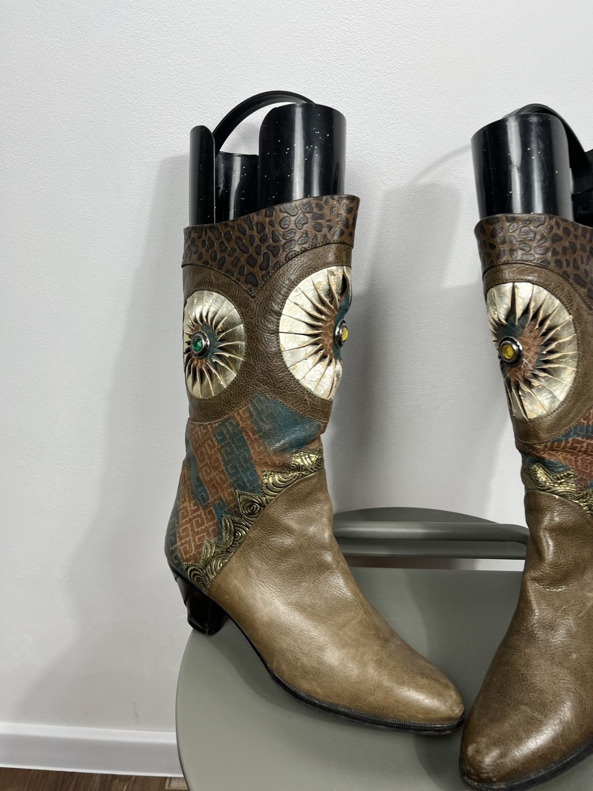 Other Asso di Italy Leather Art Patchwork Mid Calf Boots EU 39 Size US 8 / IT 38 - 2 Thumbnail