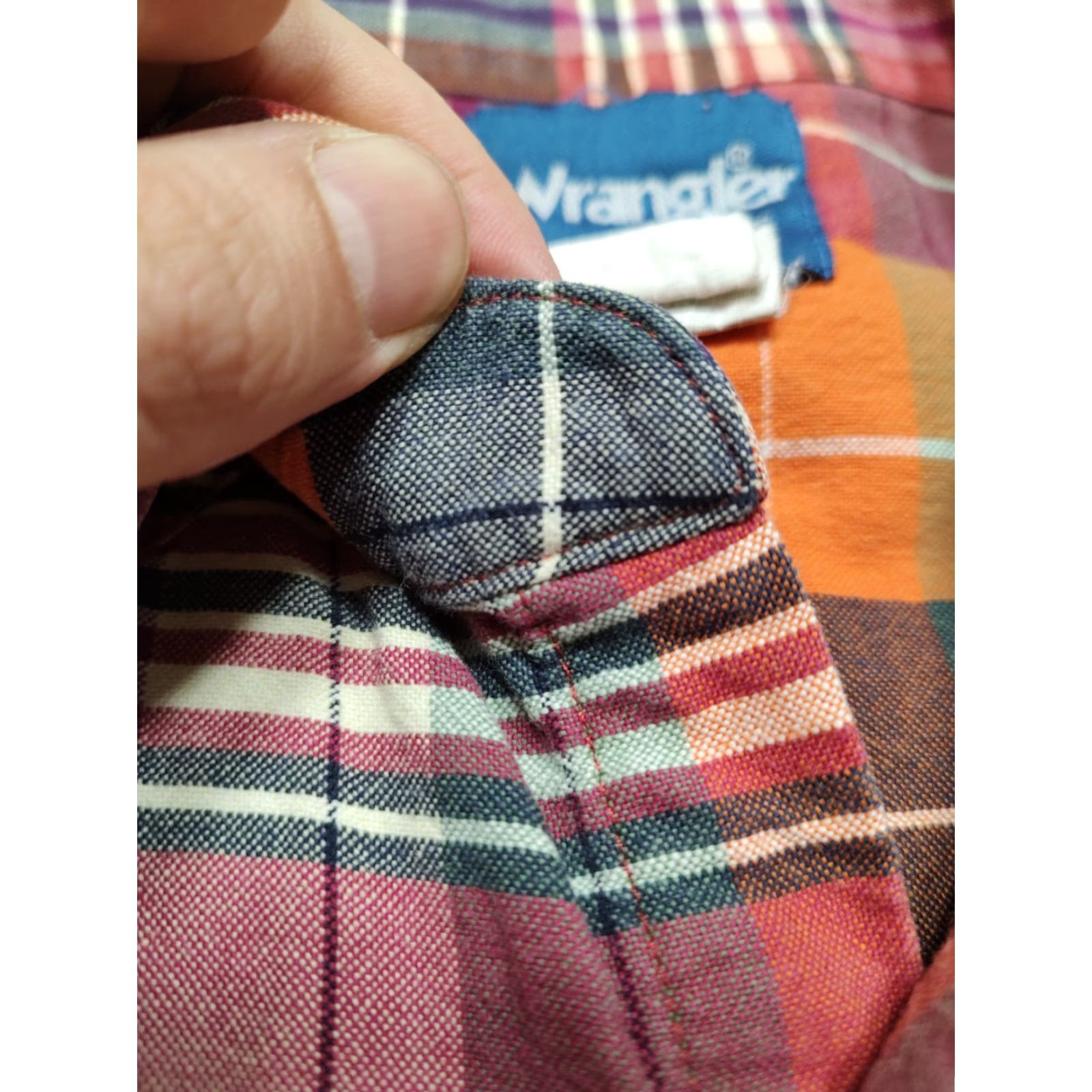Wrangler VTG Wrangler Brushpopper Pearl Snap Shirt Mens XL Plaid Short Sleeve Orange Size US XL / EU 56 / 4 - 3 Thumbnail