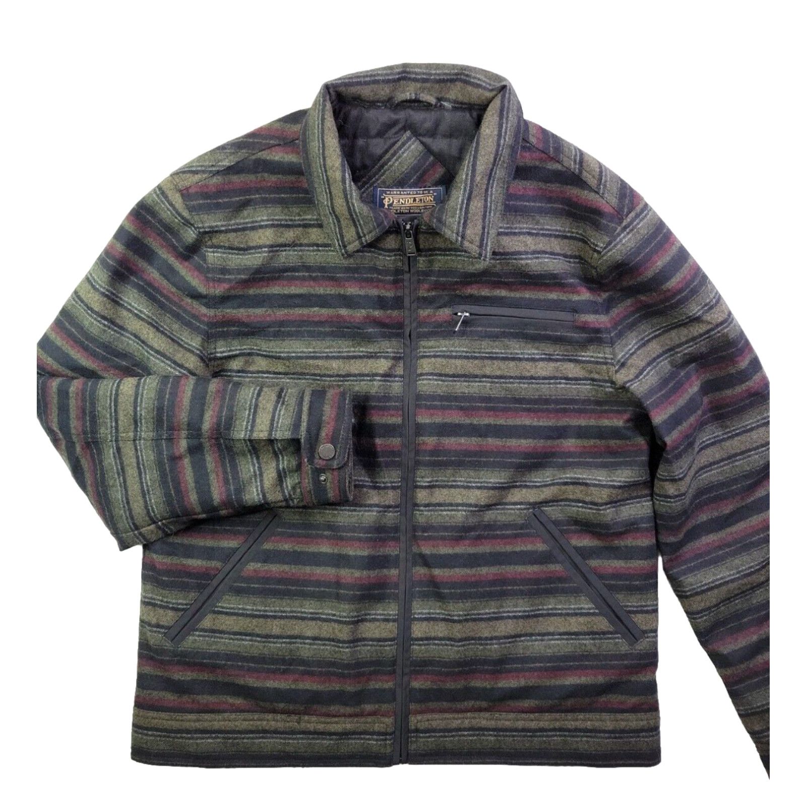 image of New Pendleton Men's L Dark Badlands Striped Full Zip Jacket Wool Blend Pockets in White (Size Large