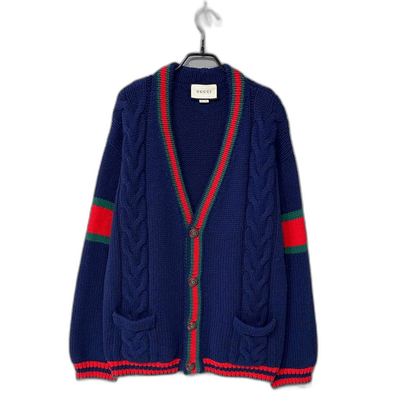 Red and Green Striped Knit Cardigan
