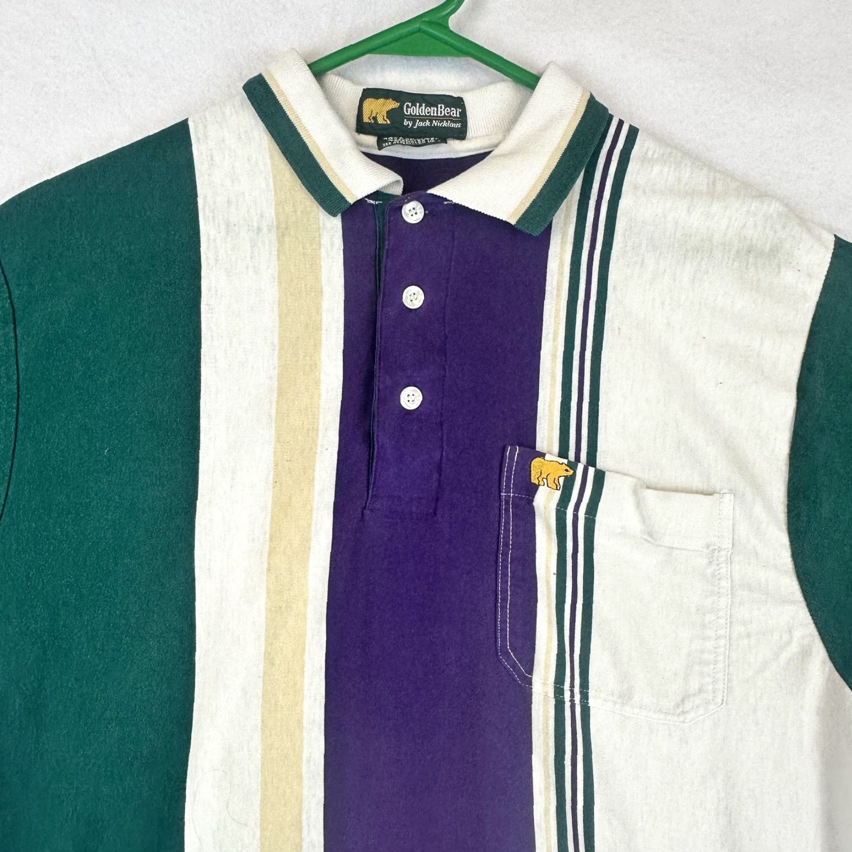 Golden Bear Vintage Golden Bear Polo Shirt Mens L Striped Pocket 90s Golf Casual Cotton Polyester Green Short Sleeve Collar Polo Shirt Mens Size US L / EU 52-54 / 3 - 4 Thumbnail