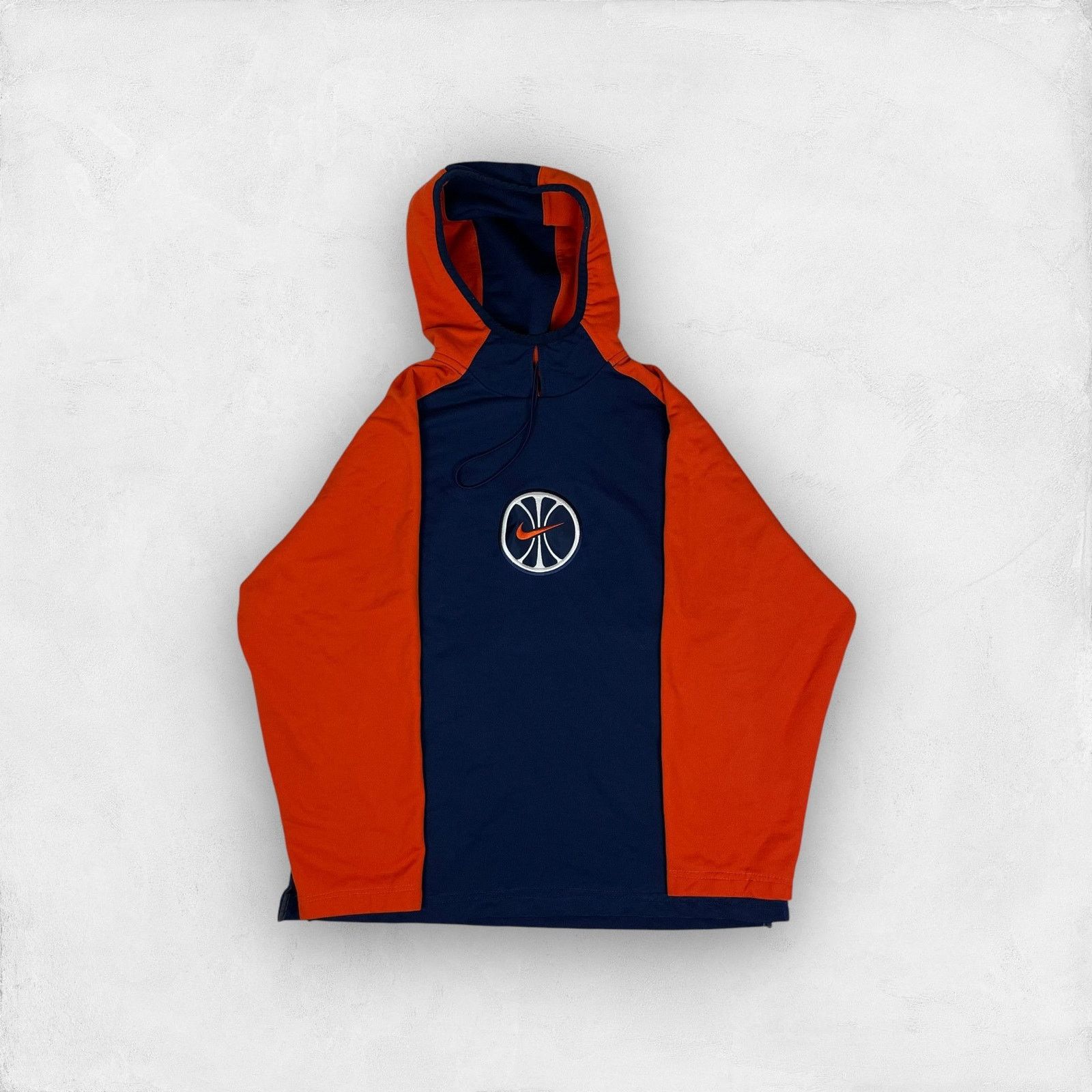 Nike × Vintage VTG Nike Men Navy Orange Basketball Swoosh Pullover Hoodie L Size US L / EU 52-54 / 3 - 1 Thumbnail