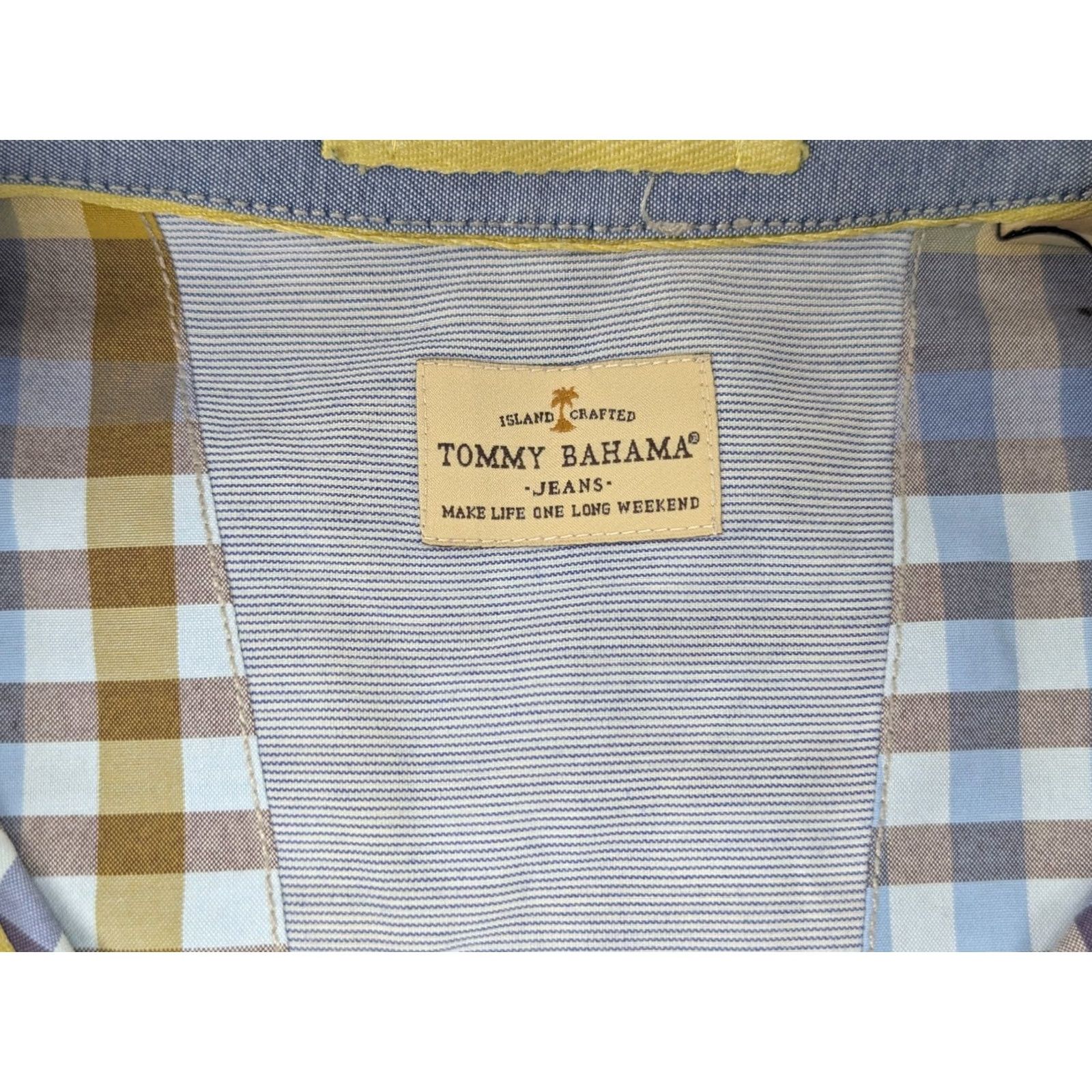 Tommy Bahama Tommy Bahama Button-Up Shirt Plaid Long Sleeve 2XL Men Blue Yellow Cotton Nylon Spandex Island Zone Size US XXL / EU 58 / 5 - 2 Thumbnail