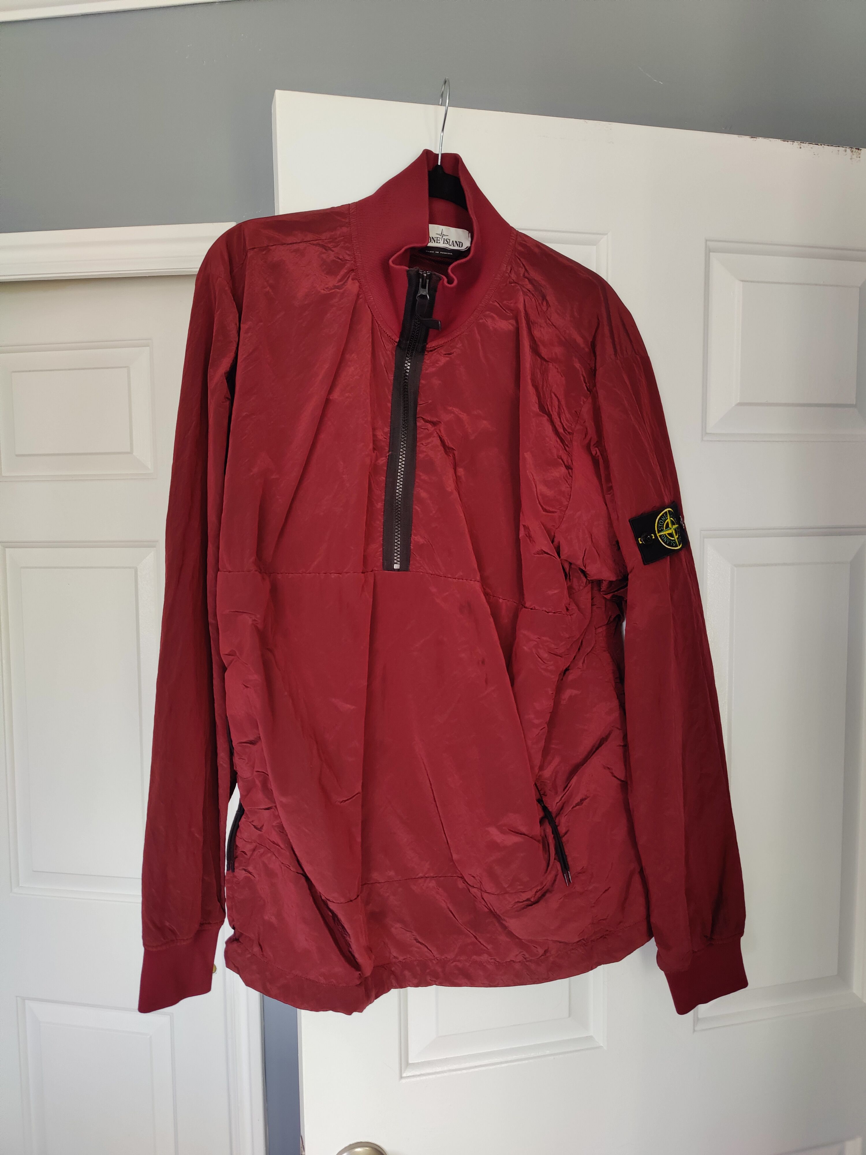 Image of Stone Island Nylon Metal Half Zip Smock in Red, Men's (Size XL)