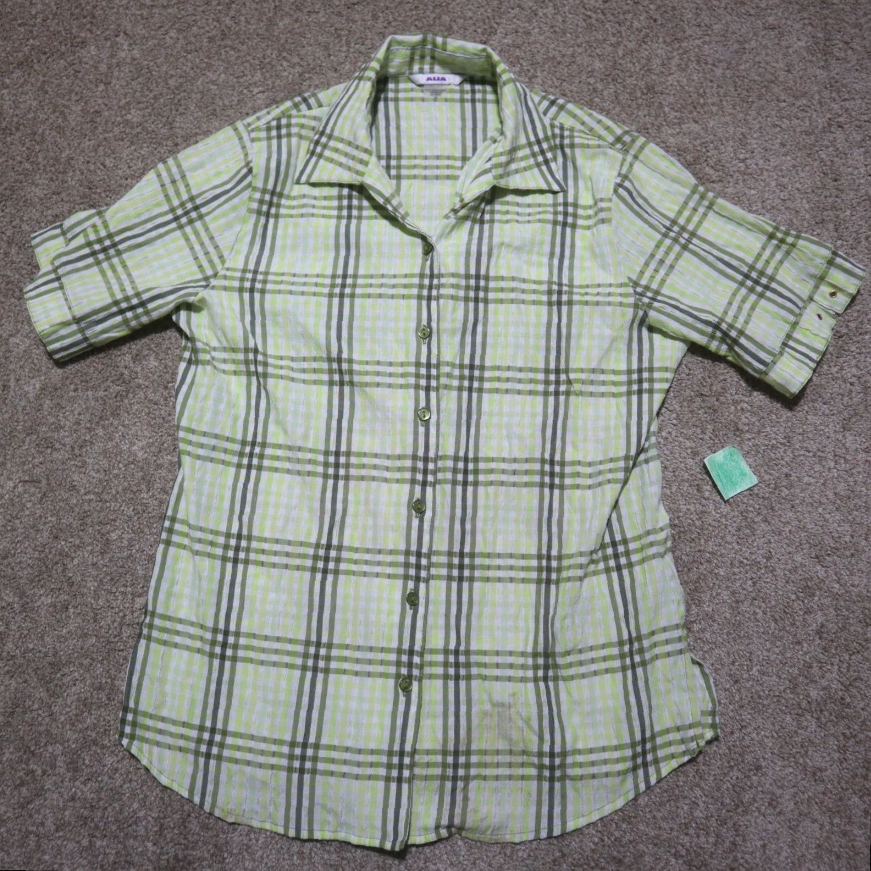 Vintage Ladies ALIA Yellow Plaid Short Sleeve Shirt Women 10 Casual Button-Up Check 90s? Size L / US 10 / IT 46 - 2 Thumbnail