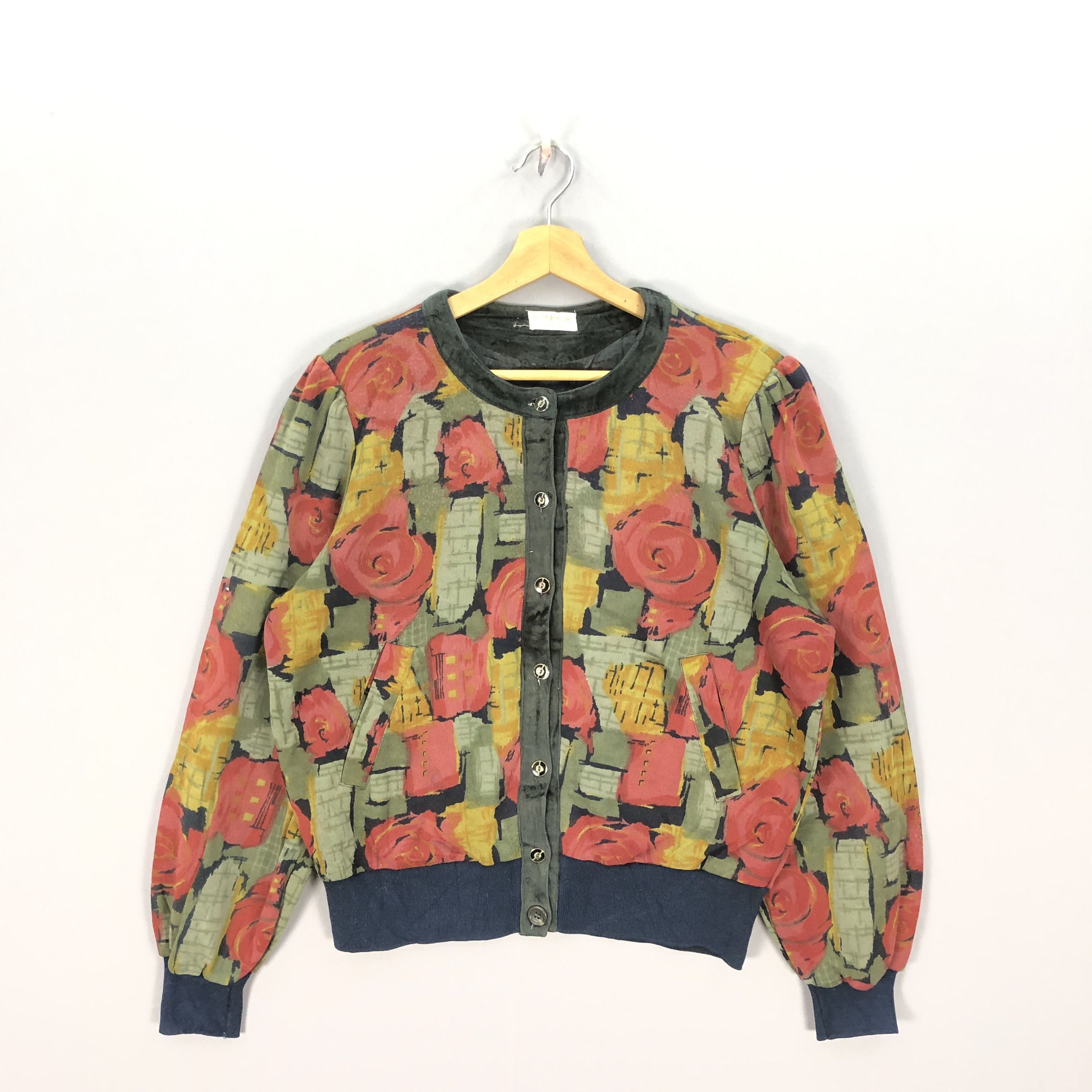 Vintage 90s Bonheur Floral Cardigan Bomber Jacket